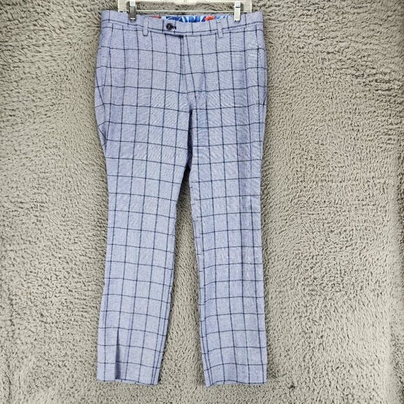 Paisley & Gray Pants Mens 32x32 Blue Linen Blend Mid Rise Slim Fit *NWT*